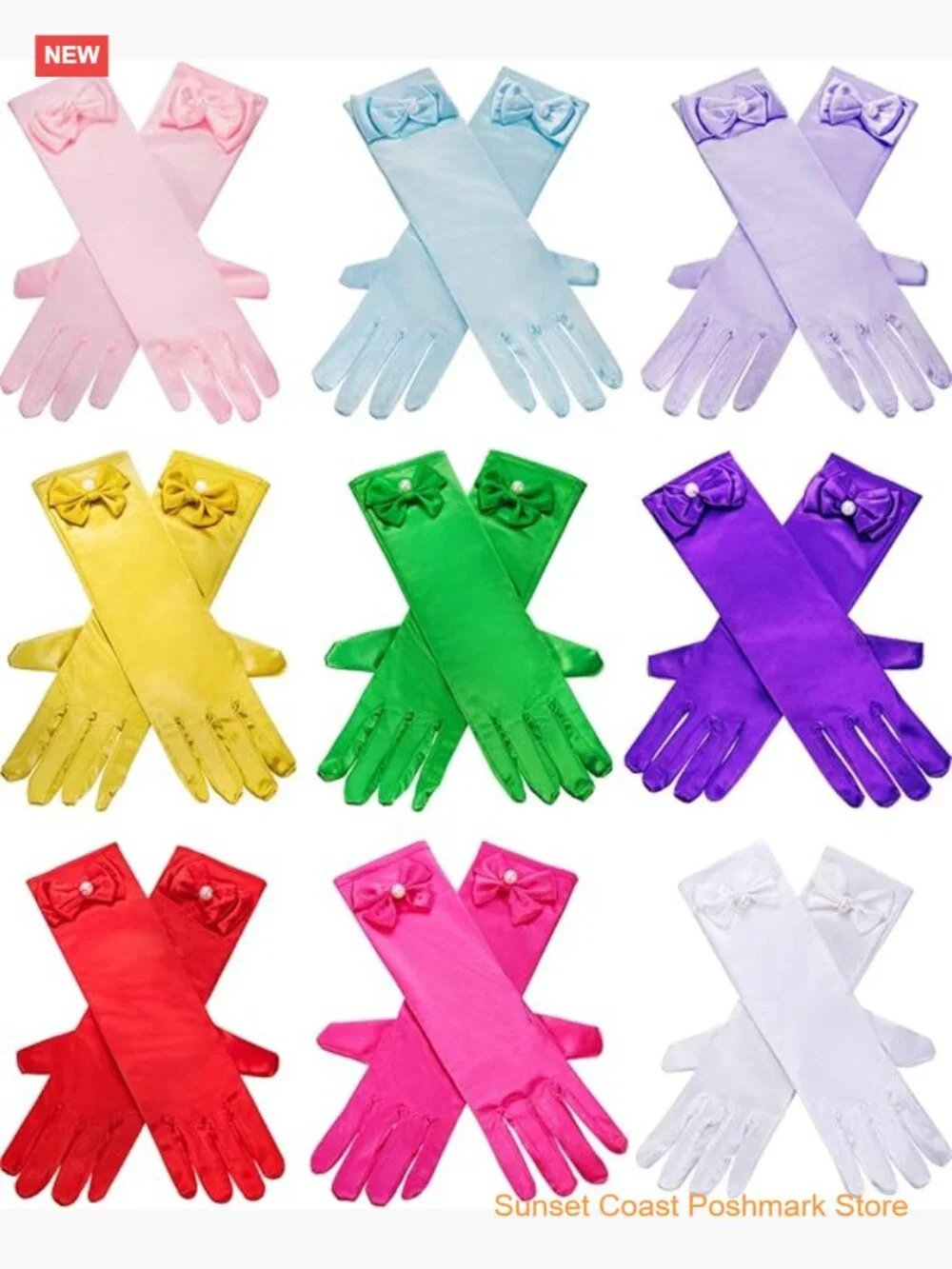 9 Pairs Satin Gloves Dress Up Princess Bows Long Formal Gloves for Girls